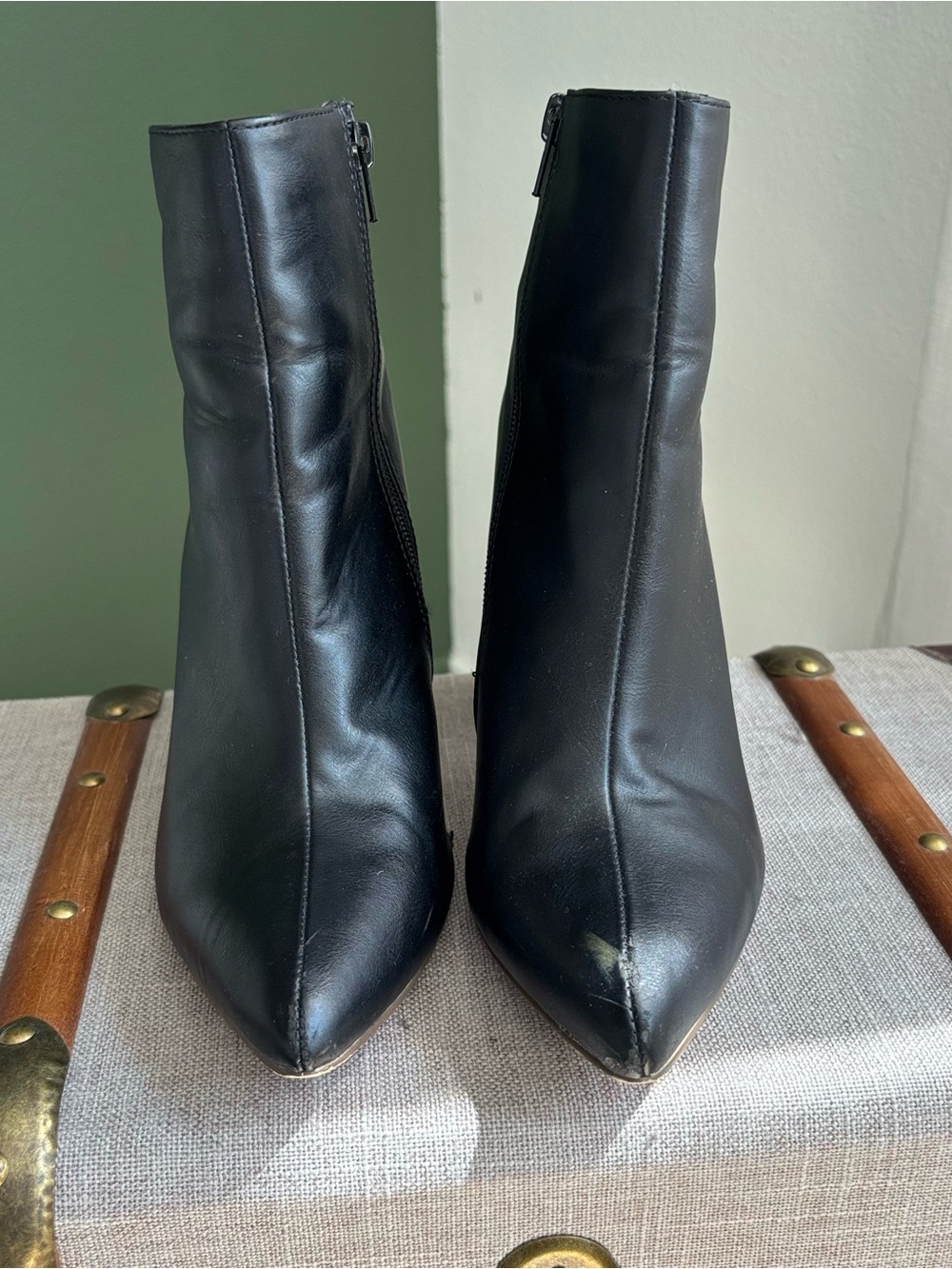 Carlos Santana Black Leather Pointed Ankle Booties
